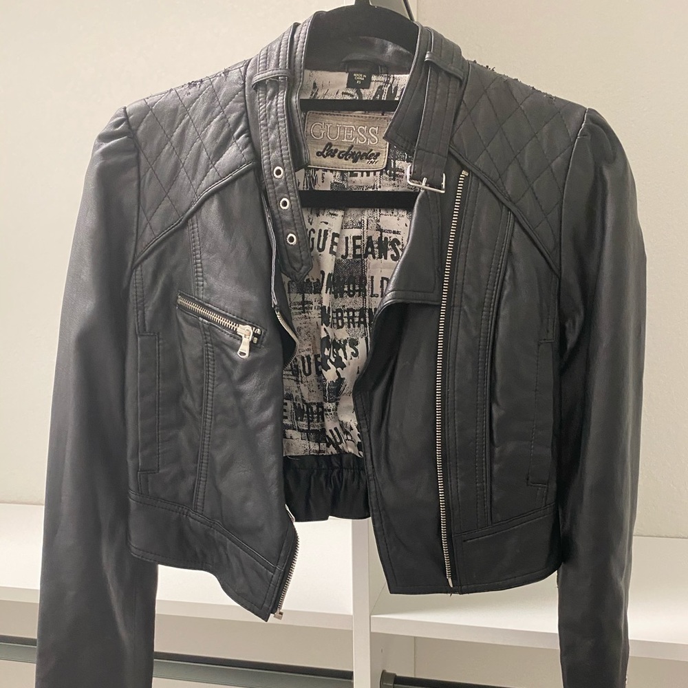 Guess cropped leather jacket- XS